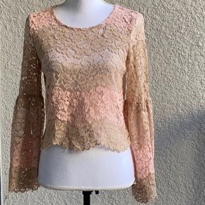 Pink and beige lace long sleeve shirt